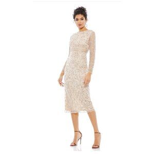 Mac Duggal Gown Dress Size 16 Floral Beaded With Shear Sleeves 10812 $498